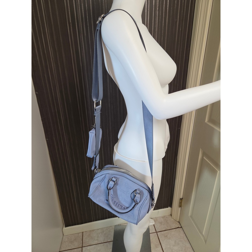 Juicy Couture Blue Embossed Logo Crossbody Bag Satchel with Coin Purse 8x6